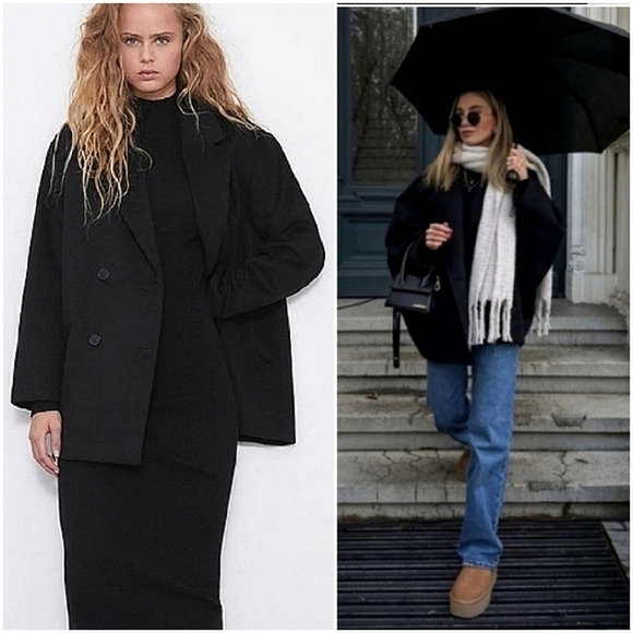 Zara  Oversized double breasted  Coat Black Size XS NWT - Picture 1 of 14
